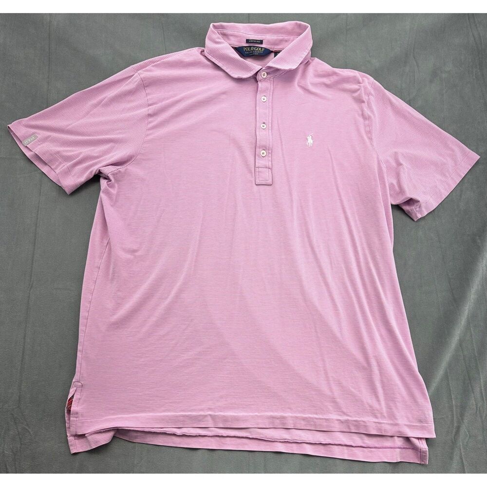 Polo Golf Ralph Lauren Mens Size XL Stretch Lisle Striped Pink Golf Polo Shirt